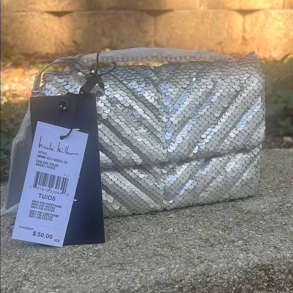 Nicole Miller Silver Sequin Bag